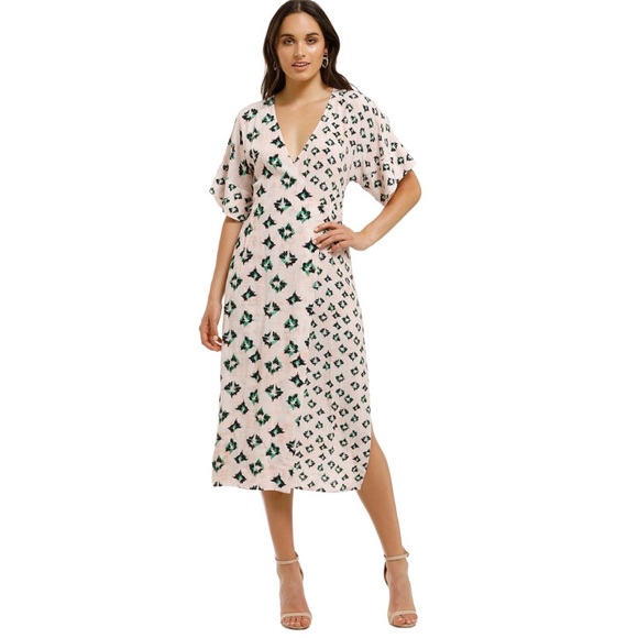 REVOLVE Dresses & Skirts - Revolve Suboo Pink & Green Ikat Wrap Cutot Midi Dress